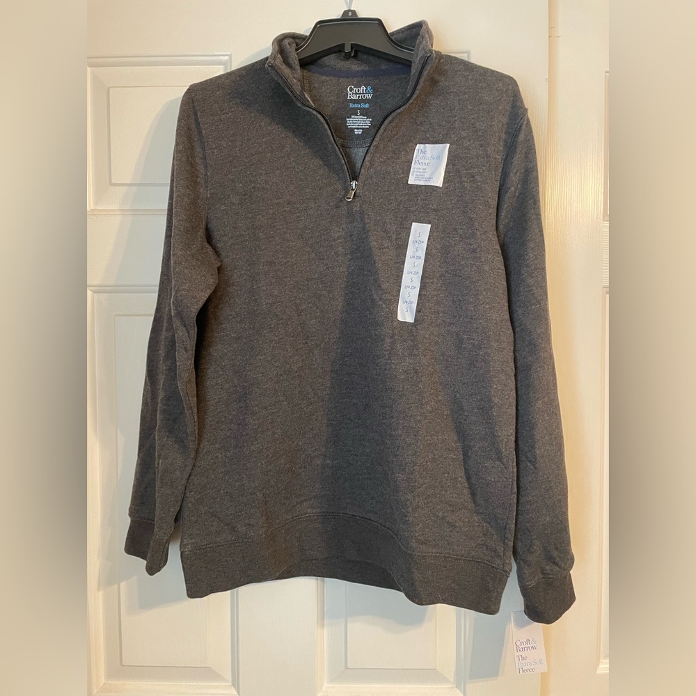NWT Men’s CROFT & BARROW, Pullover, 1/4 Zip Sweater, Dark Grey, SZ Snall